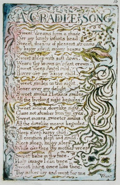 En Vuggesang, pl. 1 illustration fra Songs of Innocence and of Experience (Bentley Copy L) pl.16 (Bentley 16) 1789-94 (reliefradering med pen & wc på papir) af William Blake